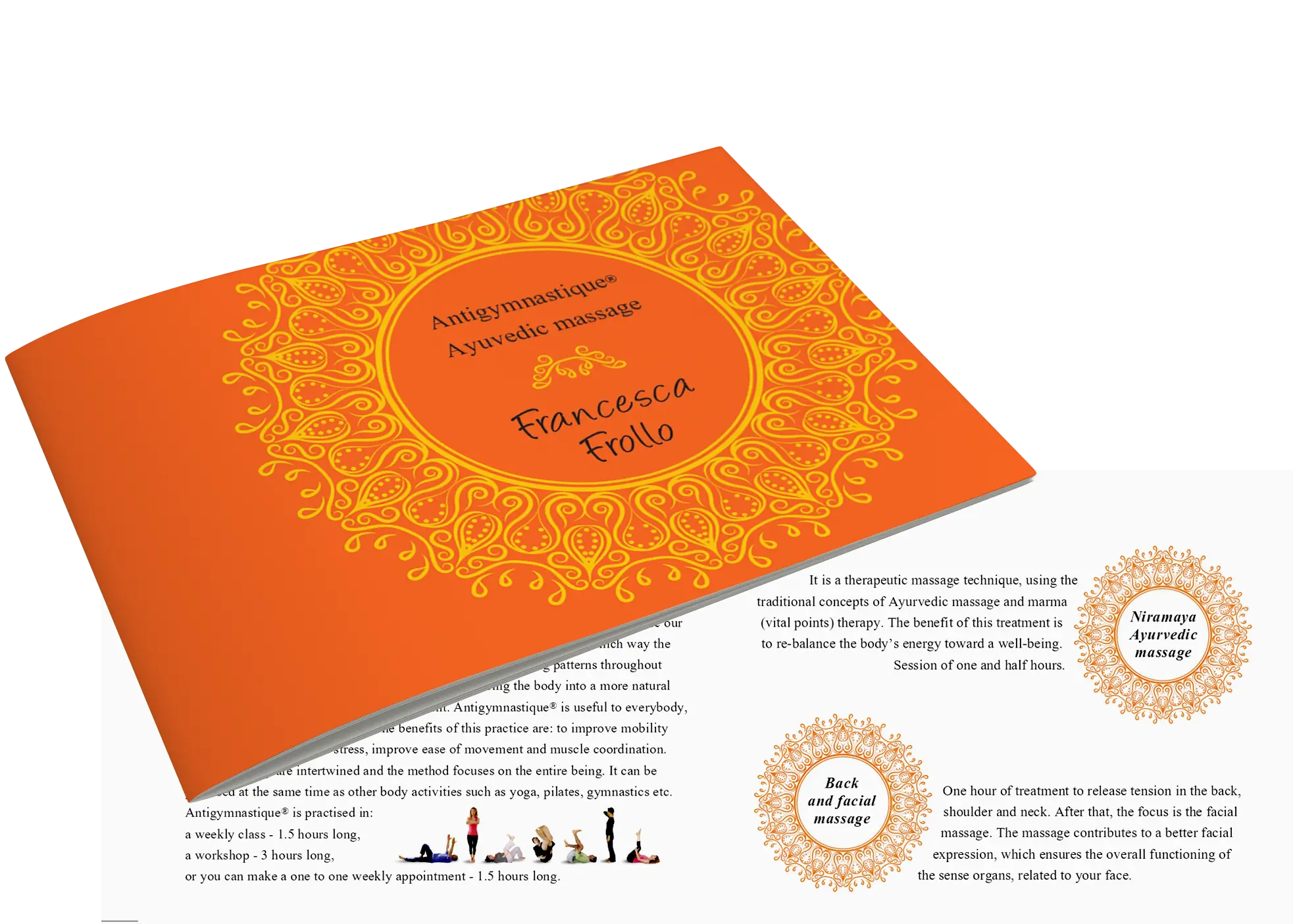 Brochure de présentation pour attirer de nouveaux élèves vers une pratique douce de rééducation corporelle, alliant clarté de l'information et invitation à prendre soin de soi.